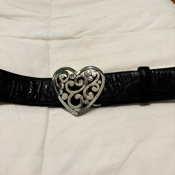 Vintage Brighton Croc Leather Black Heart Belt Size 38 Silver Heart Buckle - Picture 8 of 8